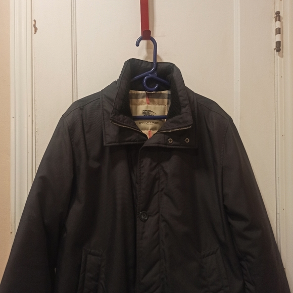 Burberry men's black puffer parka lining long coat SZ XL - Picture 3 of 16